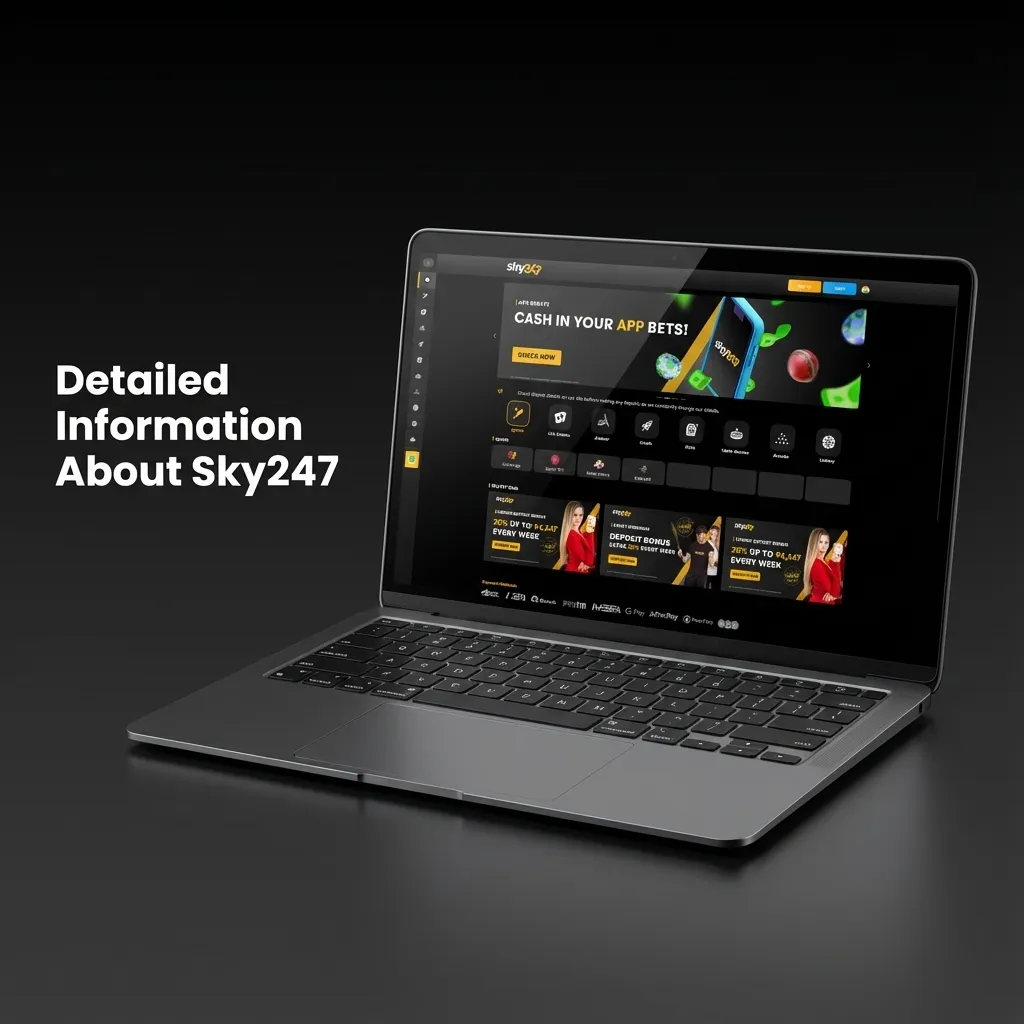 Sky247 info graphic showing Indian sports betting options, casino games, mobile apps, security and responsible gambling tools