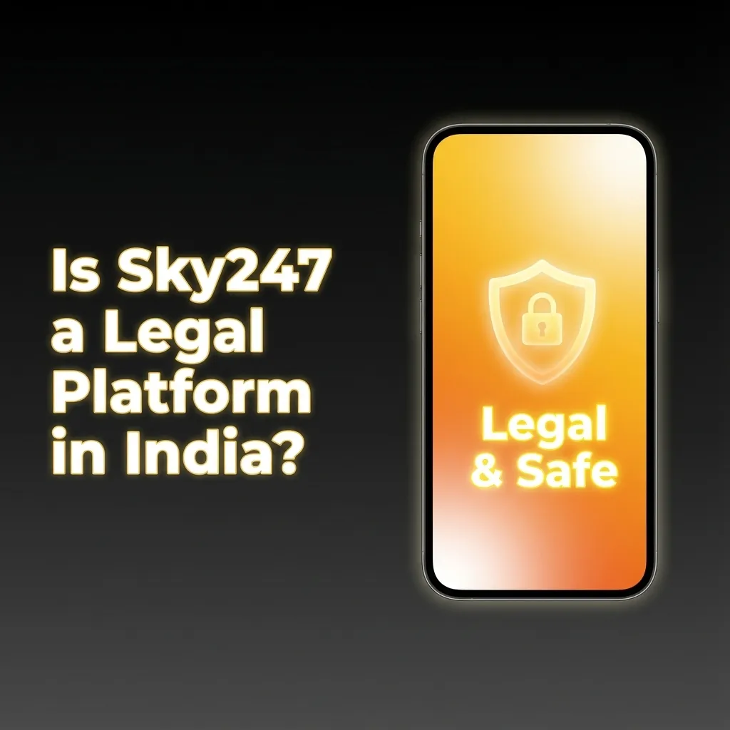 Illustration asking if Sky247 is legal in India, with icons for license, security, KYC, and responsible gambling.