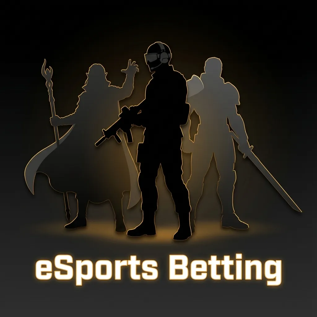 Illustration of esports betting with icons for Dota 2, CS2, LoL, Valorant and FIFA on a digital betting interface