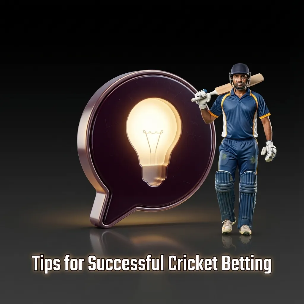 Infographic titled “Tips for Successful Cricket Betting” showing icons for stats, pitch, weather, markets, bankroll and live odds