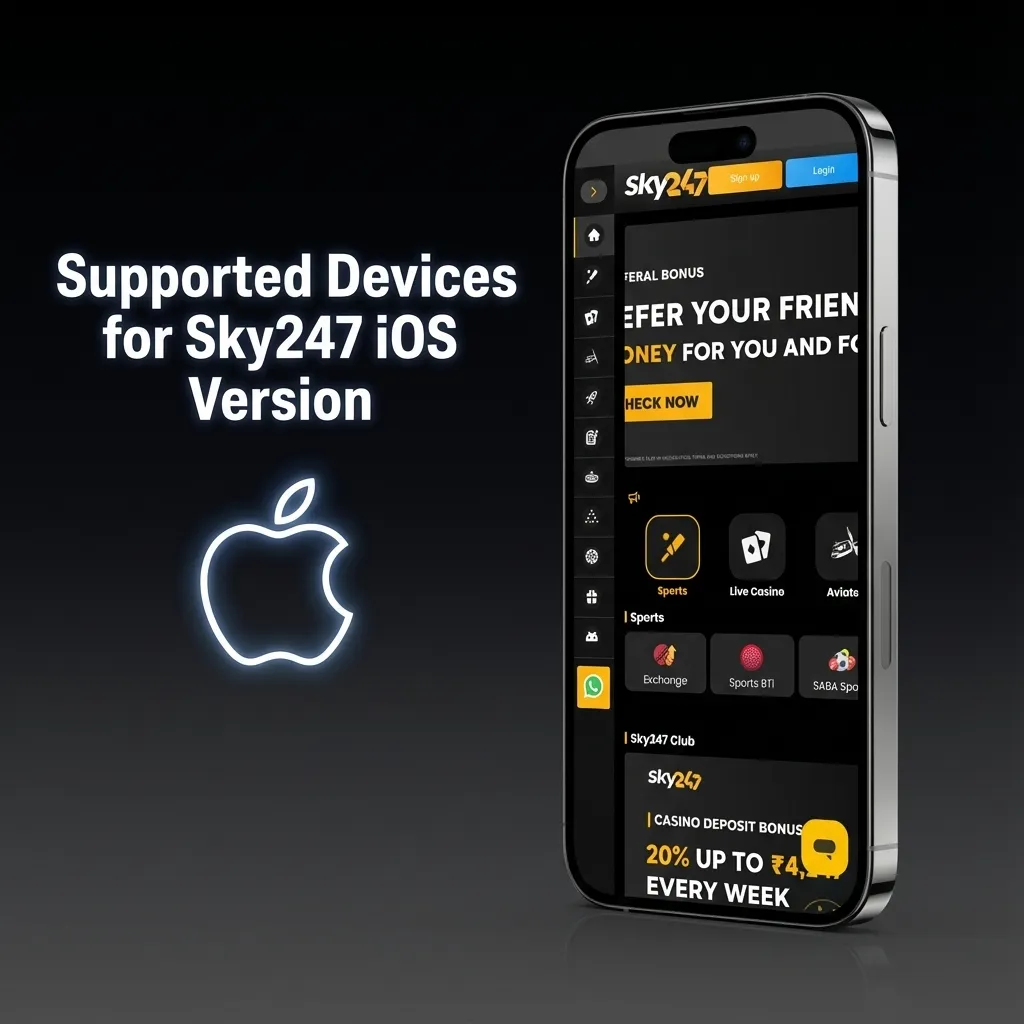 Chart showing Sky247 PWA support for Apple iPhone 11–15 series, iPhone SE, iPad Air, and iPad Pro running recent iOS.