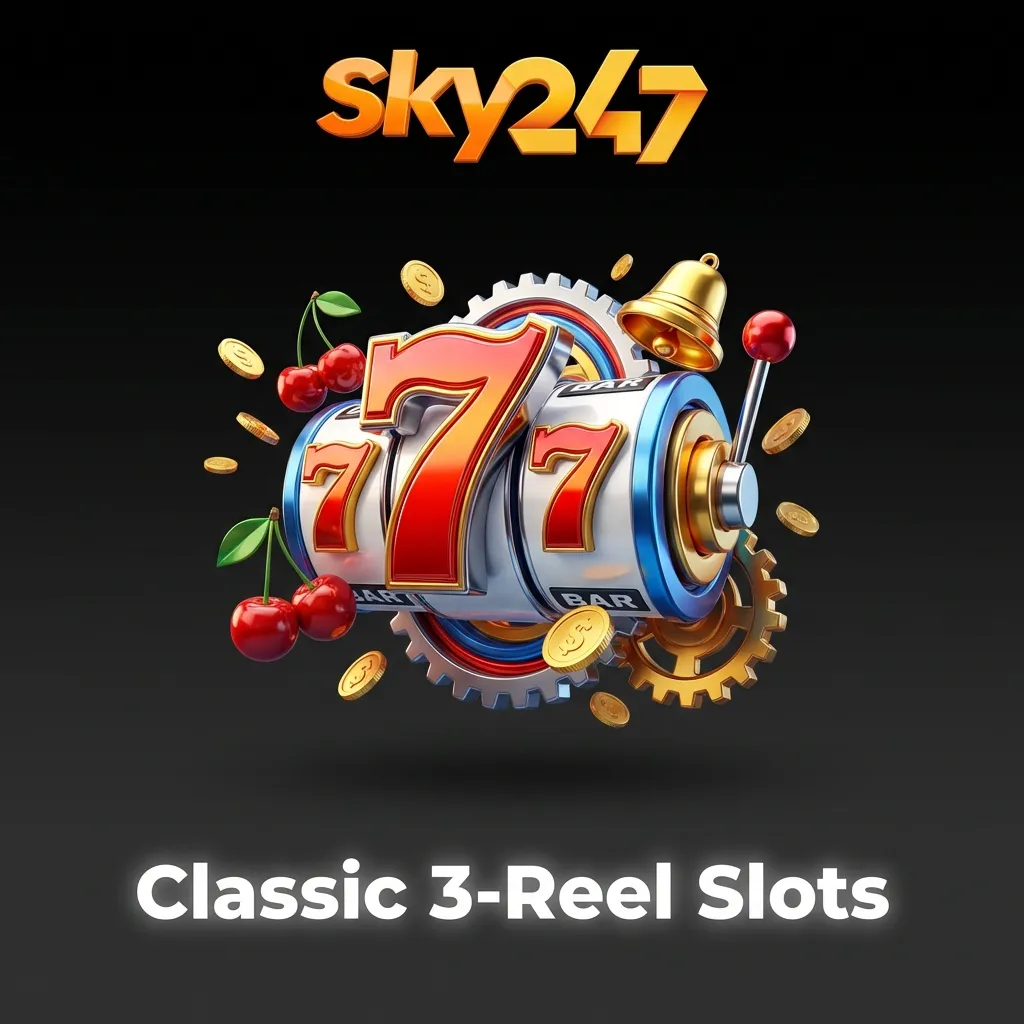 Retro 3‑reel slot machine with fruit, BAR and 7 symbols on a simple payline, evoking classic casino gameplay.