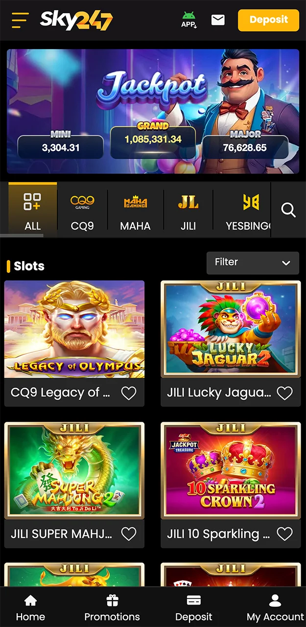 Popular slots on the Sky247 app.