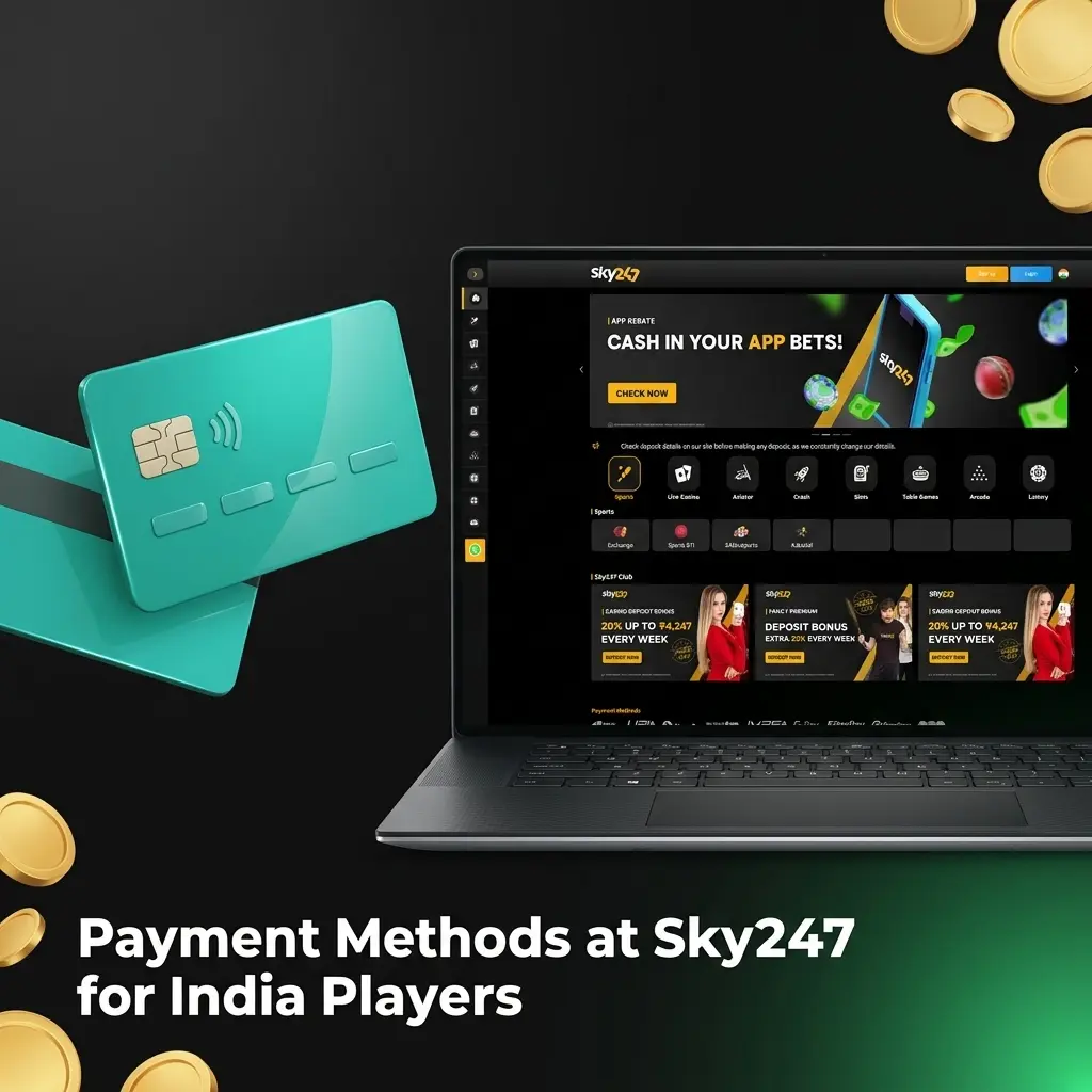 Sky247 India payment methods table showing UPI, PhonePe, Paytm, Google Pay, bank transfer, and crypto options in INR
